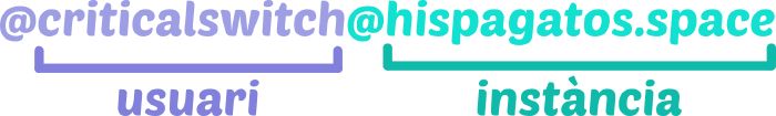 @criticalswitch@kolektiva.social - la part de @criticalswitch correspon al nom d'usuari en si, i la part de @kolektiva.social correspo al nom de la instància